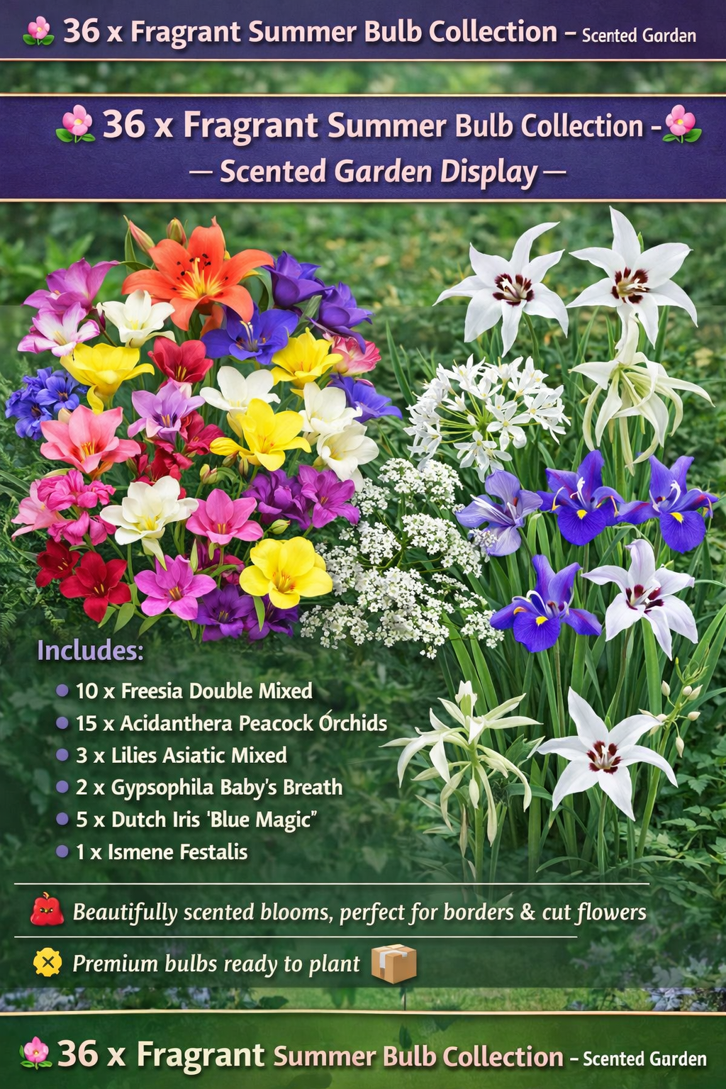 36 x Fragrant Flower Bulbs Mix – Freesia, Acidanthera, Lily, Gypsophila