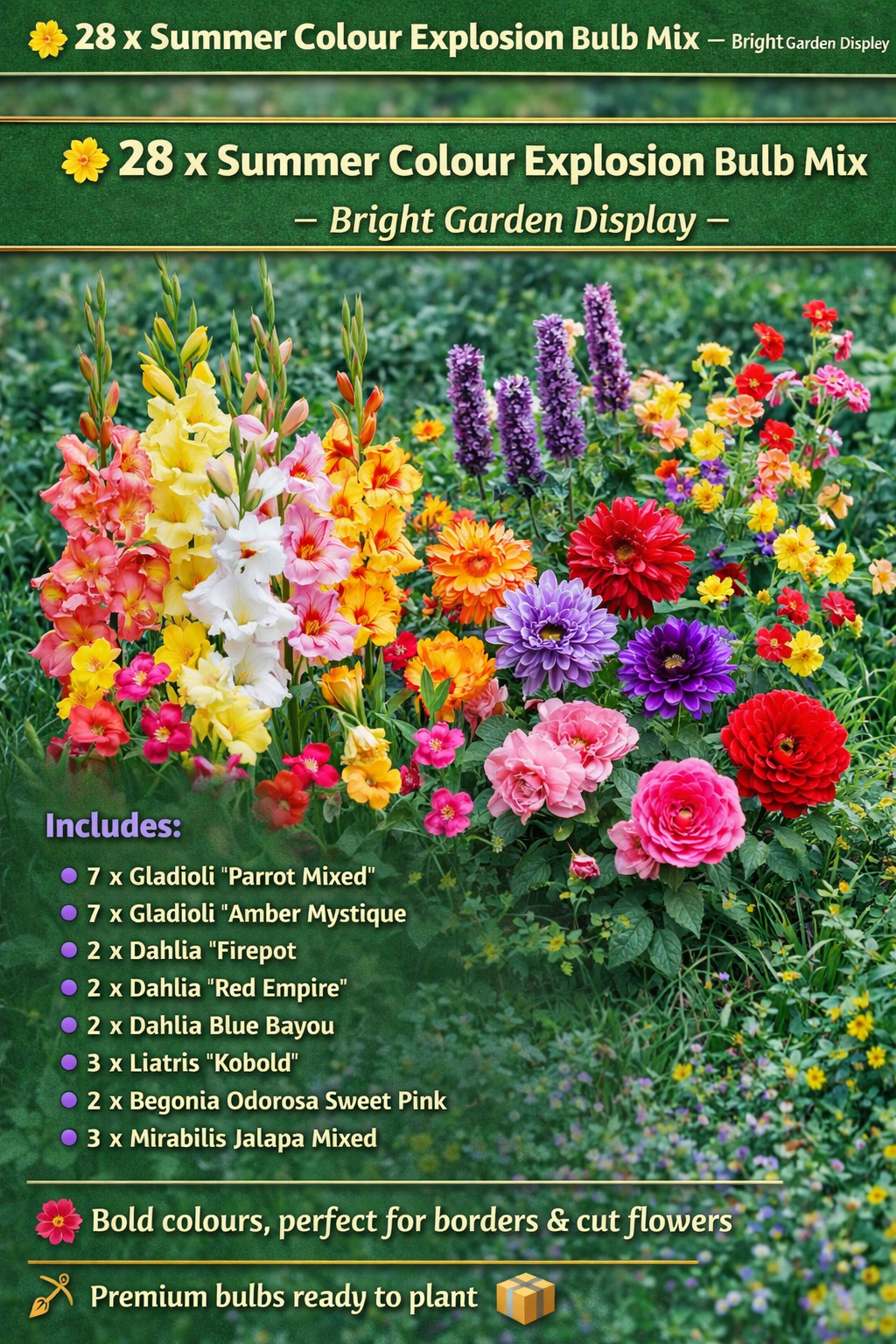 28 x Summer Flower Bulbs Mix – Gladioli, Dahlia, Liatris, Begonia